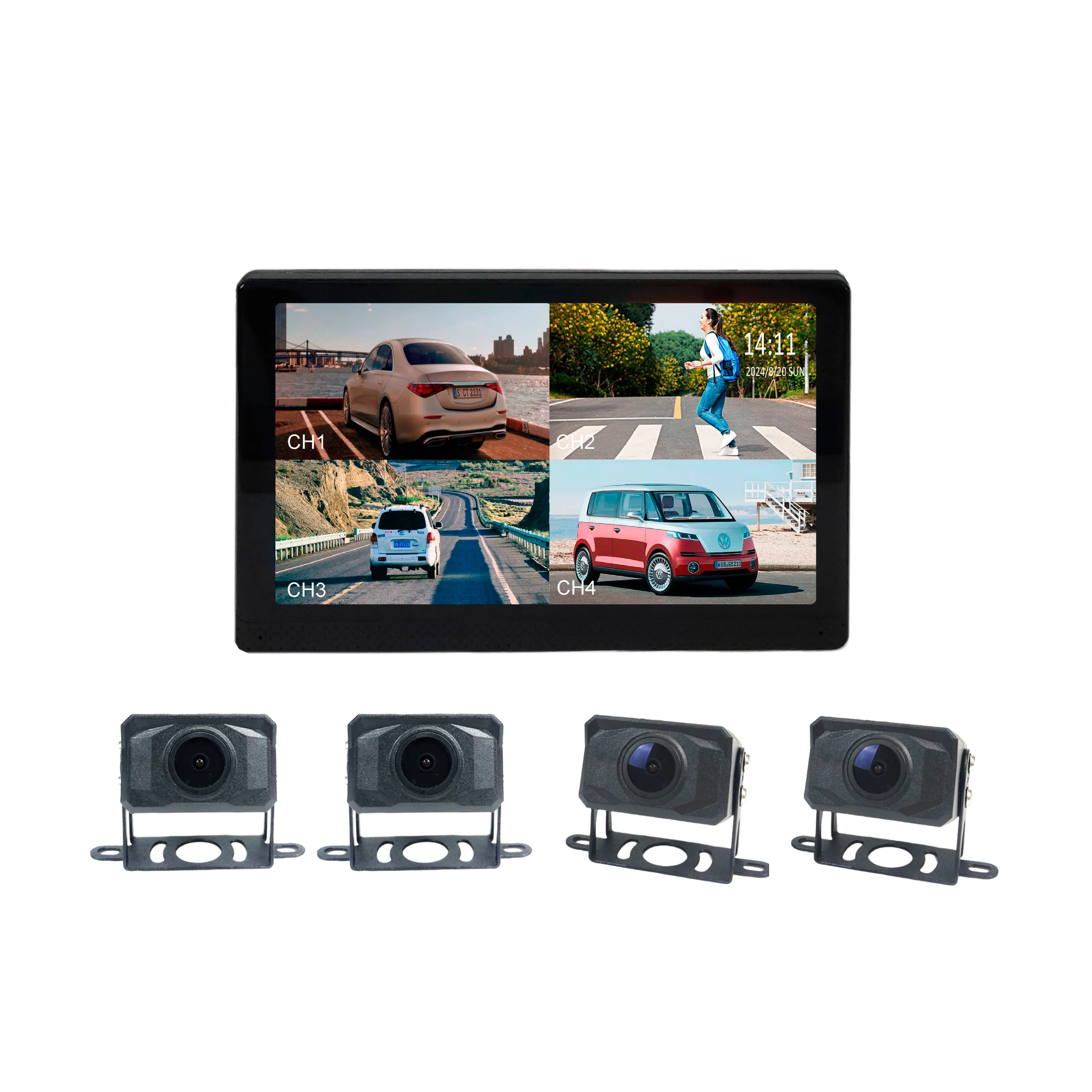 4 channels Bus touch screen monitor IPS truck  DVR Monitor Mirror-link Car Backup  rear view camera