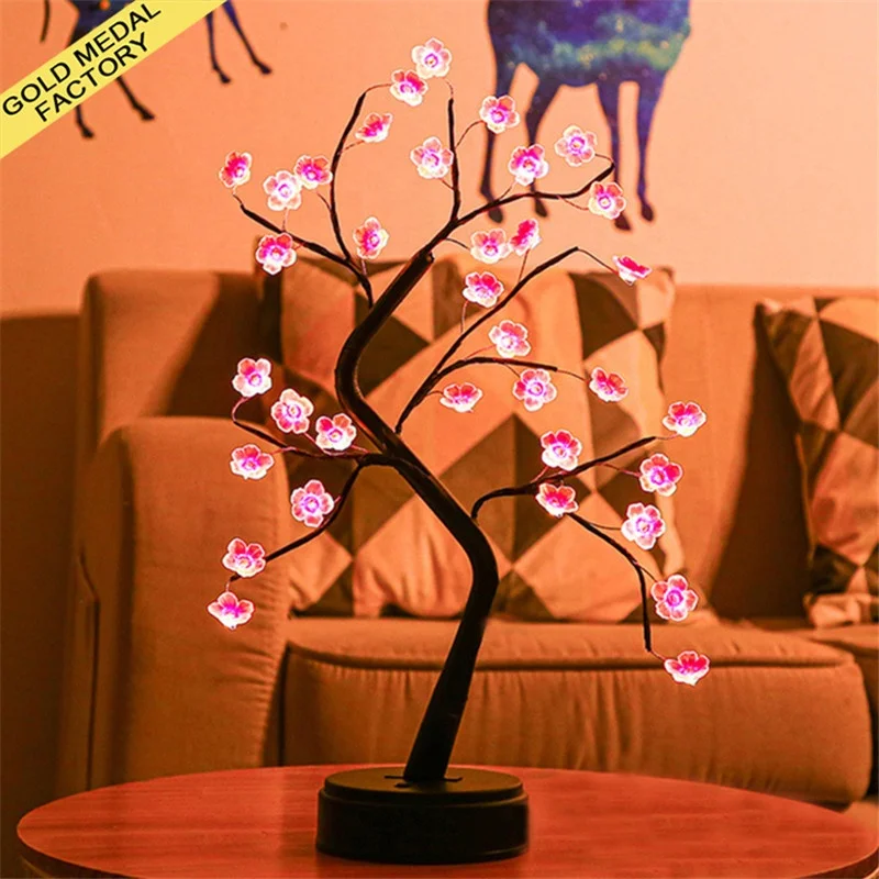 Light Tree Table Lamp Night Artificial Flower Bonsai Arbol De Luz Top Gift Home Christmas Decor Led Cherry Blossom Tree Lights