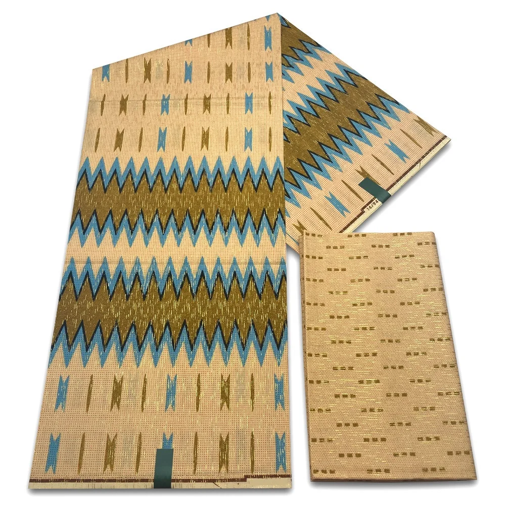 Оптовая продажа 2 + 4 ярдов Kente 100% хлопок африканская Анкара золотистая ткань