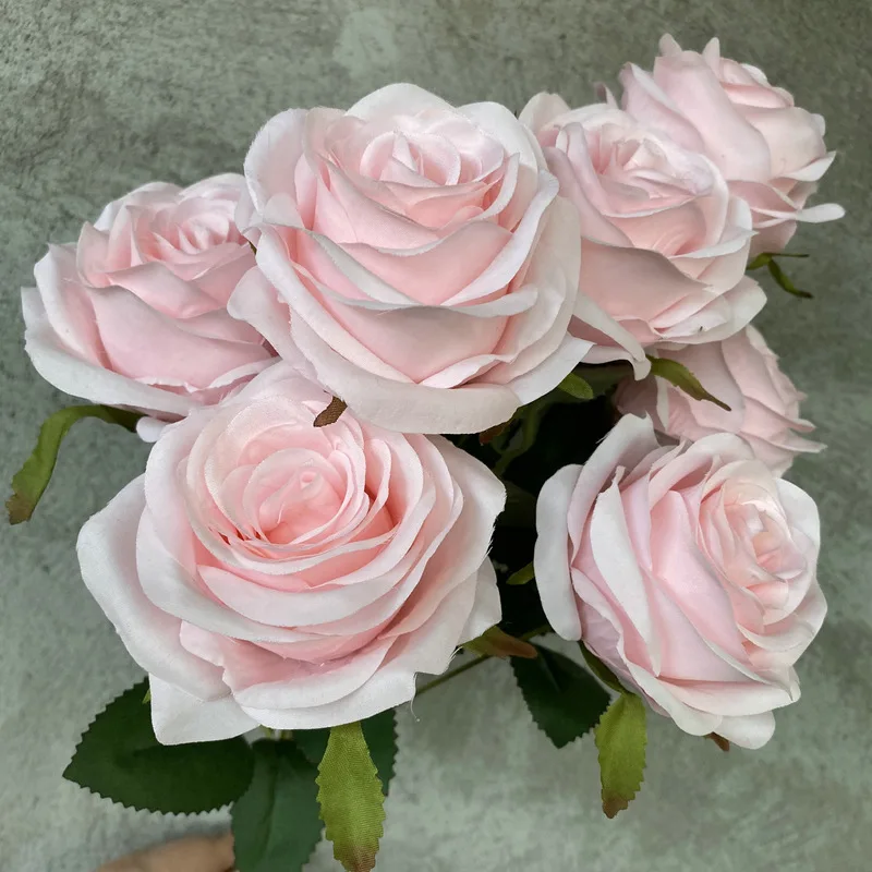 High Quality Silk 9 Head Rose Bunch Artificial Flowers Customized Wedding Decoration Flowers Wedding Bridal Holding Flowers