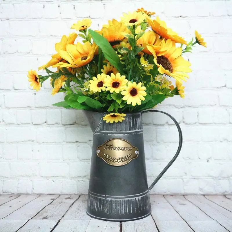 Galvanized Vase Farmhouse Metal Decorative Pitcher Vintage Rustic Country French Bucket