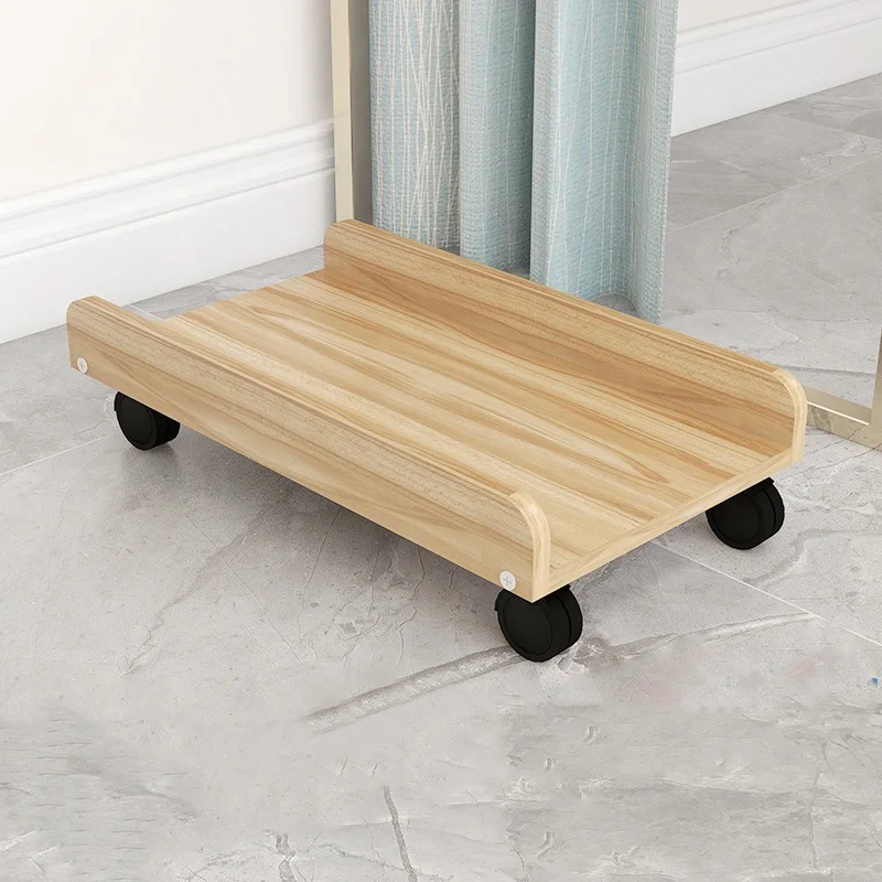Adjustable Mobile CPU Stand with 4 Locking Caster Wheels Wooden Computer Tower Stand Desktop Rolling PC Stand