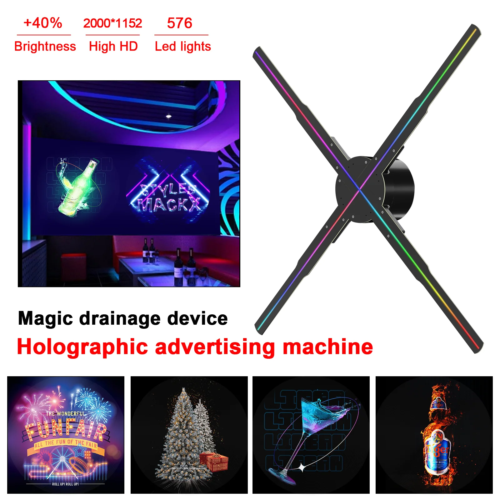 Mobile Computer Control 3D Holographic Projector Hologram Player 3d Hologram Video  Led 3d Fan