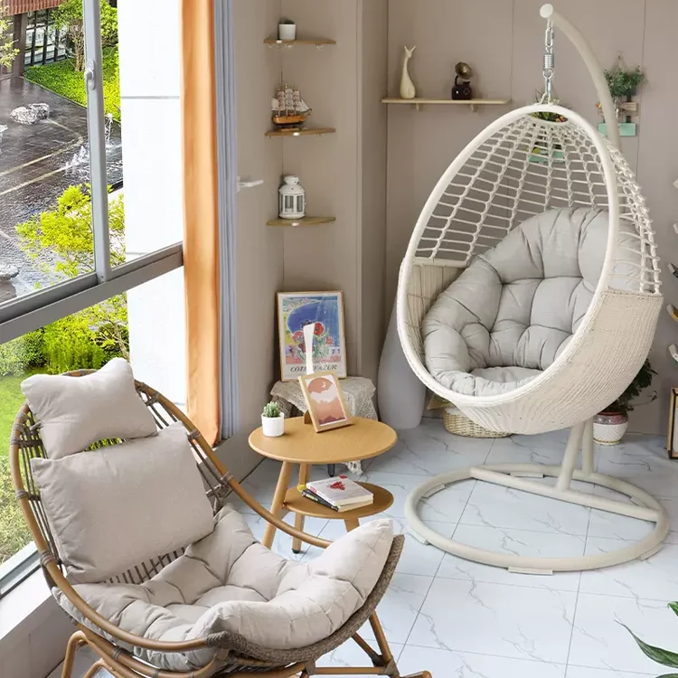 Garden Furniture Outdoor  Manufacturer Rattan  Egg Hanging Patio Swing With Metal  Stand  Chair