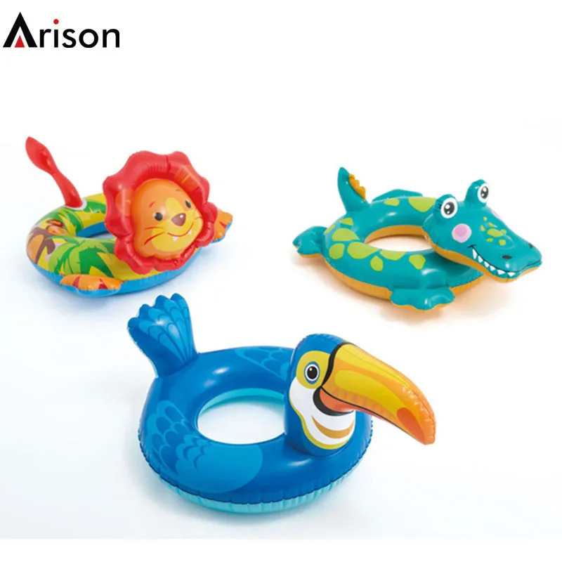 Factory manufacturer custom durable thick PVC inflatable cute lion bird crocodile swim ring swim tube toy