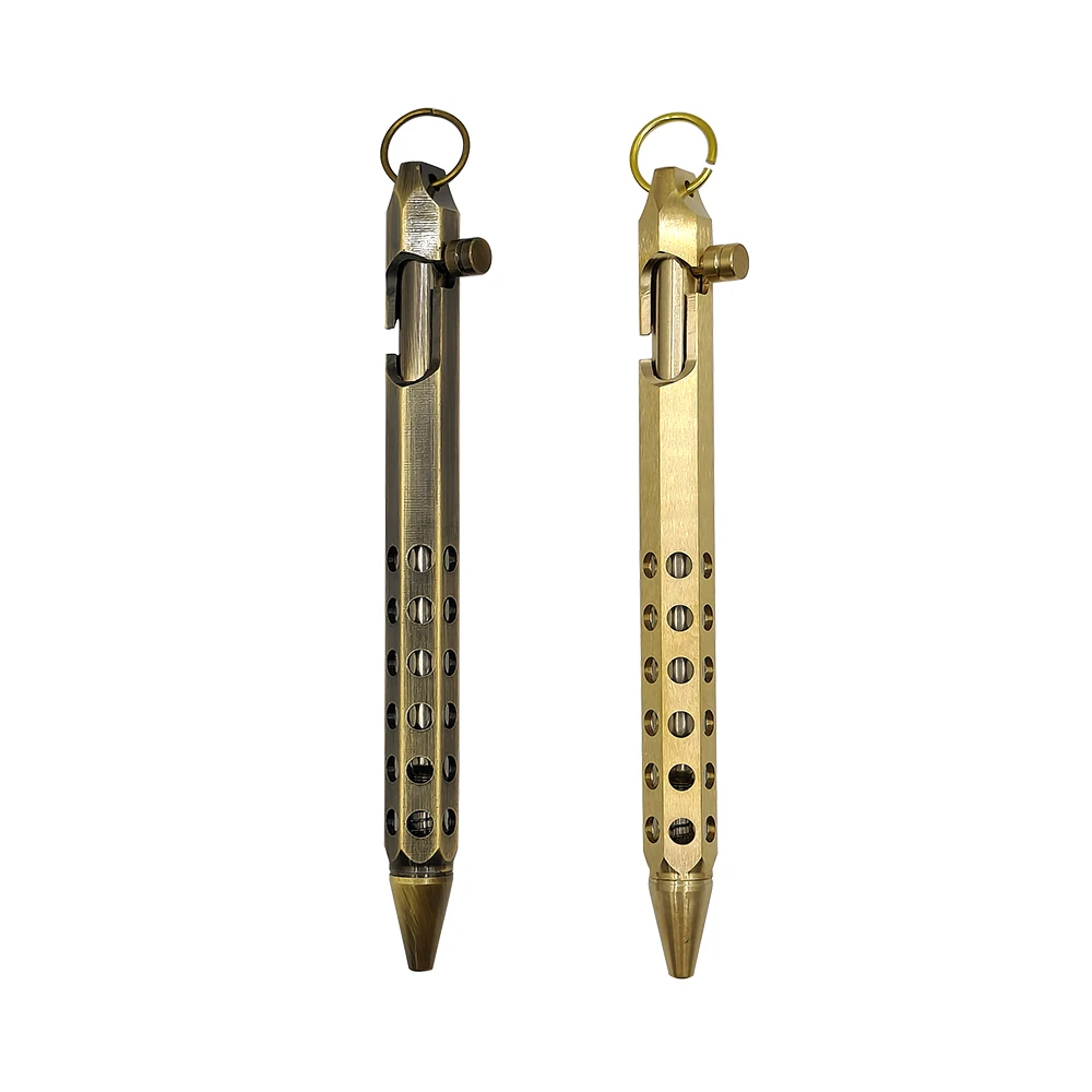 Factory Solid Brass Hexagon Structure Logo Ballpoint Pens Bolt Action heavy press metal pen for Customer Gift