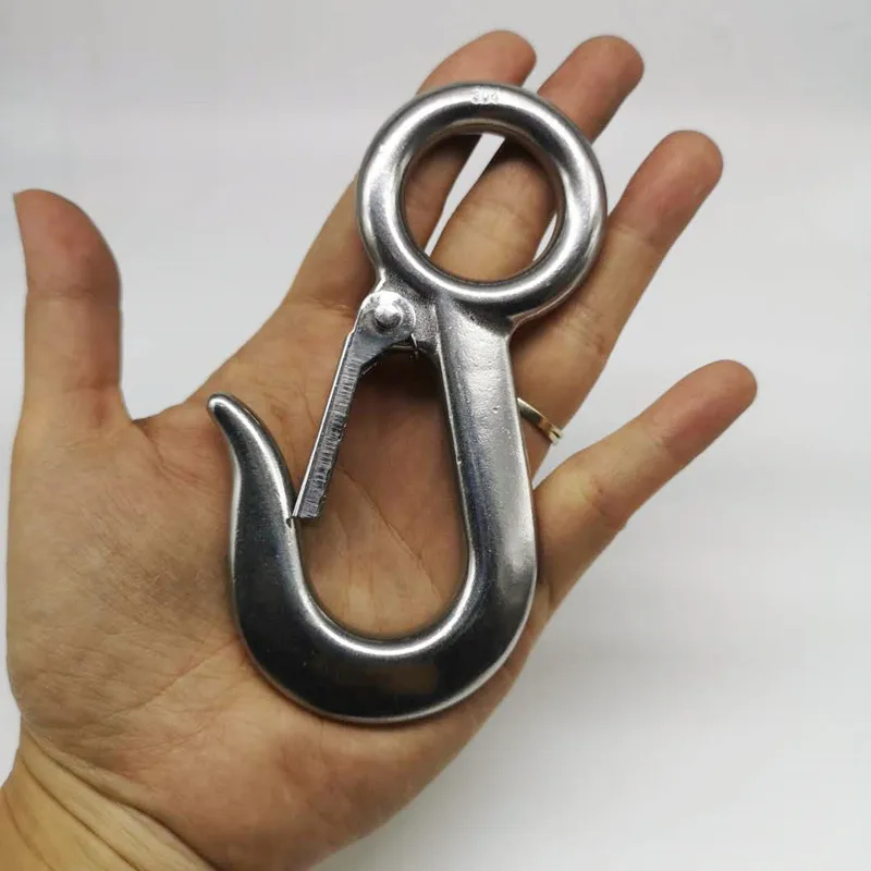 0.2T/0.5T 304 Stainless Steel Round Eye Lifting Snap Hook Cargo Crane Marine Rigging Hardware Accessories