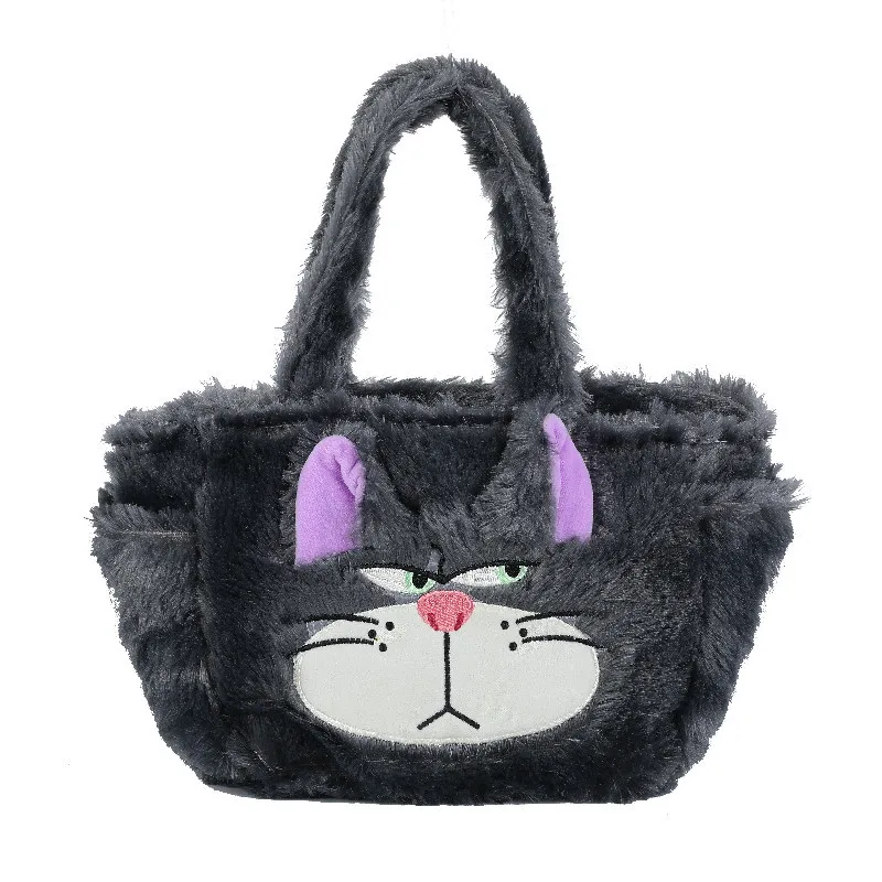 2024 New Cute Stitch Lucifer Cat Design Lunch Bucket Bag Girly Heart Plush Handbag Kids Satchel with Rice to Go