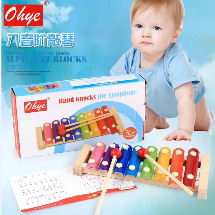 Wooden Xylophone Percussion Instrument 8 Scale Hand Knock Piano Children Musical Toy Puzzles