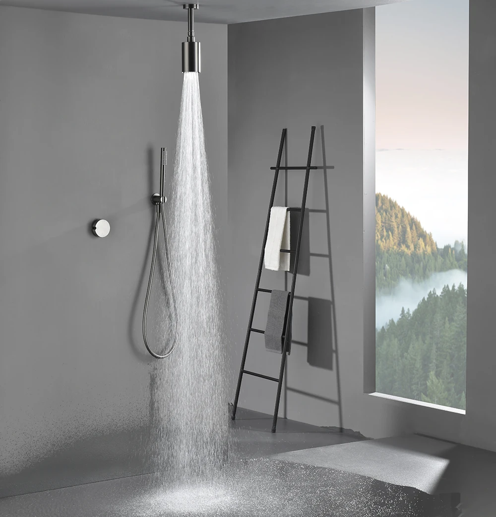 Brushed gun grey brass bubble single function Shower System CUP Certificated Bathroom Shower Trim Kit Shower Head Set