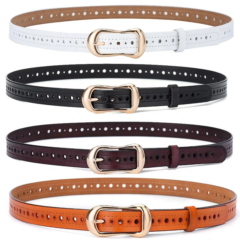Vintage Full Hole Women Genuine Leather Belts Ladies Waist Belt for Jeans Pants