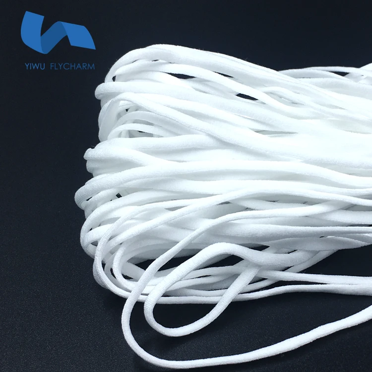 
Manufacturer wholesale high quality white color flat 3mm elastic cord for facial mask ear loop 