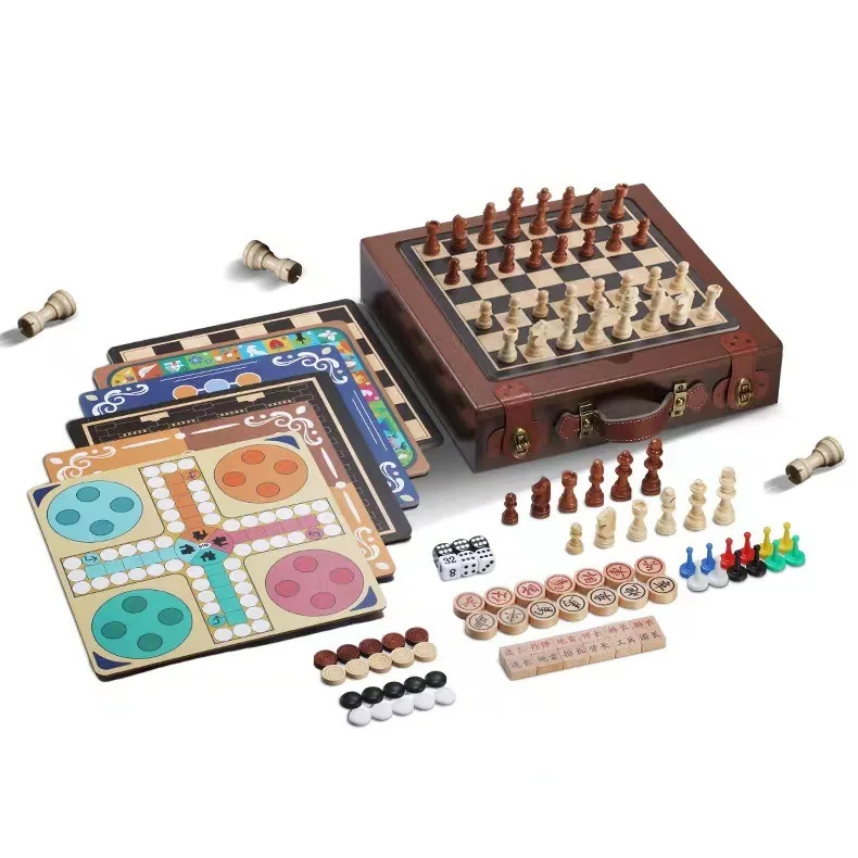 Wholesale Price 12 in 1 Multifunction Wooden Chessboard Educational Toy For Birthday Gift With Backgammon Flying Chess Checkers