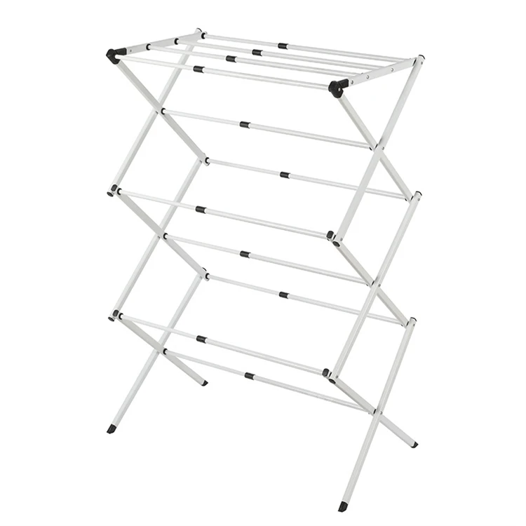 Source Factory Foldable Collapsible Iron Pipe Laundry Hanger Rack Adjustable Clothes Drying Rack for Indoor Outdoor
