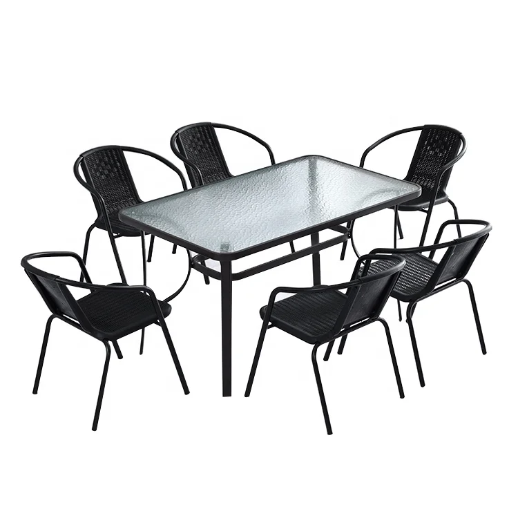 Waterproof Rattan Garden Furniture Set Patio Dining Rattan Chairs and Glass Table