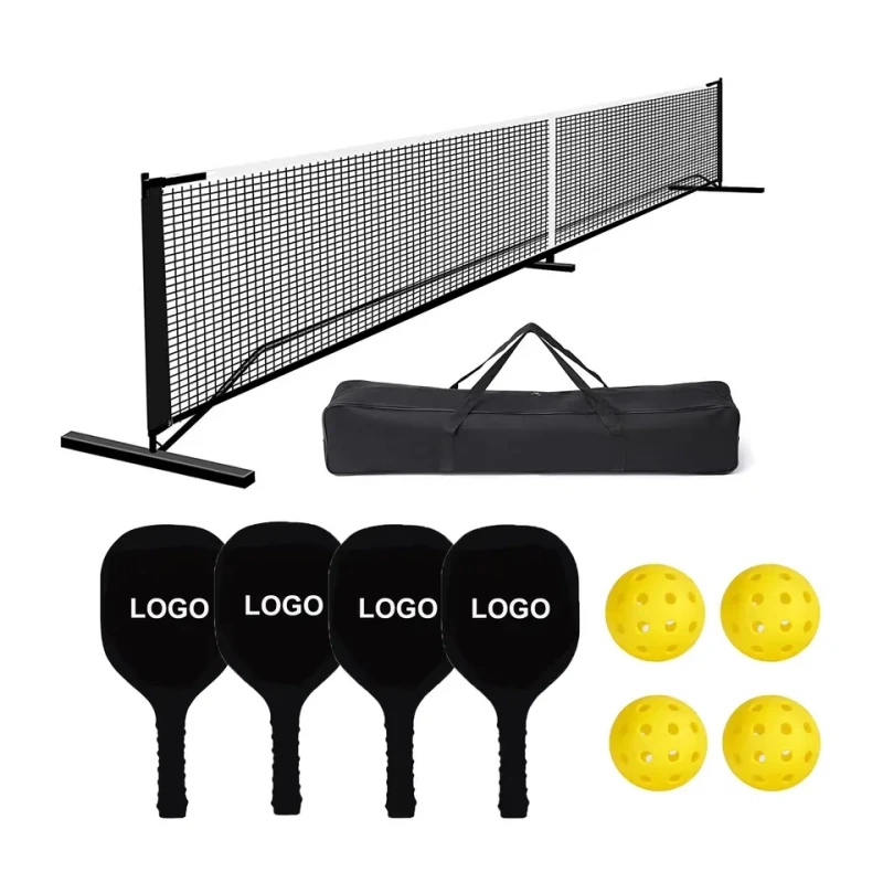 TY-1035C Custom 22 foot pickleball net and 4 pickleball rackets 4 pickleball sets