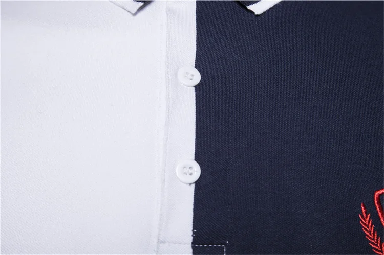 mens summer short sleeve cotton pique button placket embroidery color block patchwork polo collar t shirt Sports Golf polo shirt
