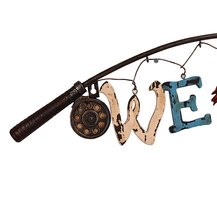 Welcome Card For Iron Fishing Rod Metal Home Decoration 3D Welcome Card Sign For Front Door