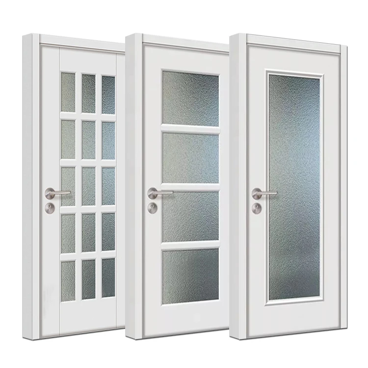 Modern indoor room wooden glass doors american french style interior bathroom white wood door with frosted glass panel inserts