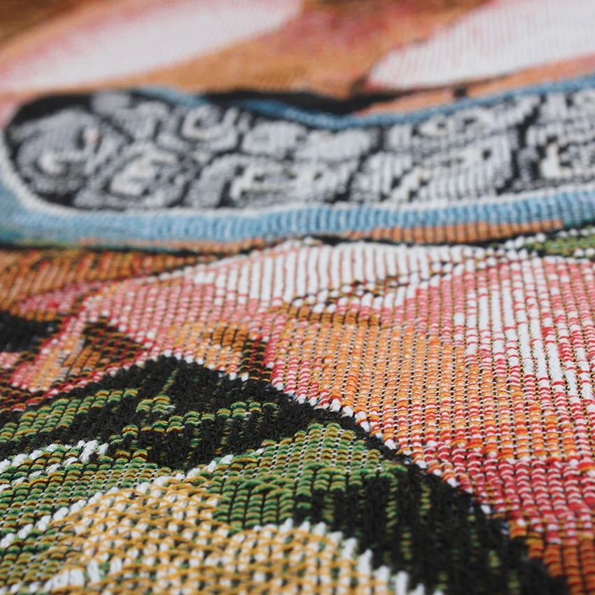 Custom Jump Anime Jacquard Woven Throw with Tassel Recycled Cotton Outdoor Picnic Tapestry Blanket