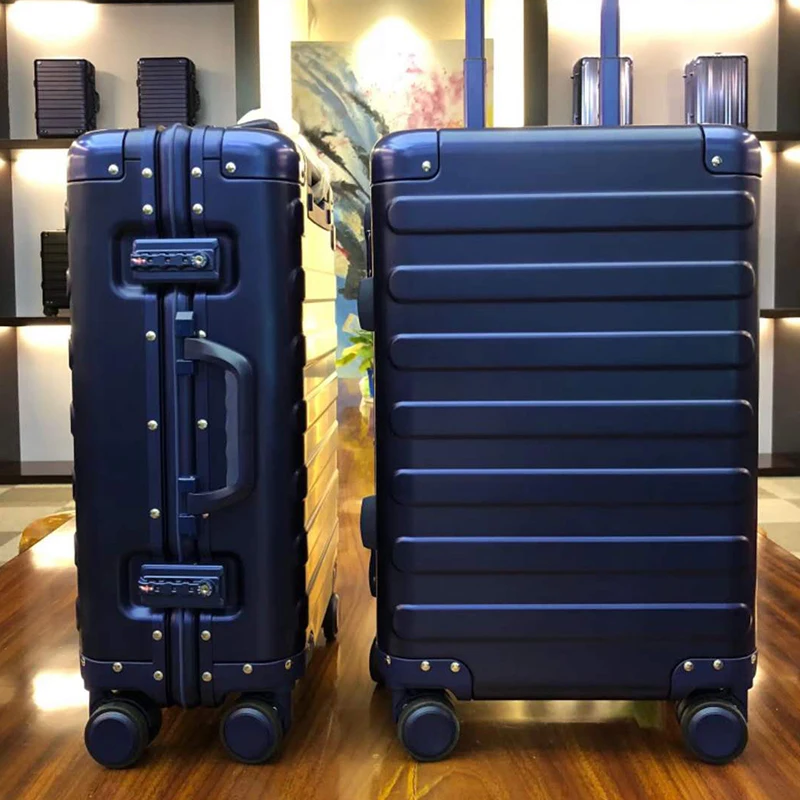 vintage grey aluminum frame suitcase 360 Degree Universal Wheels Firm Hard shell travel carry-on cabin trunk luggage sets