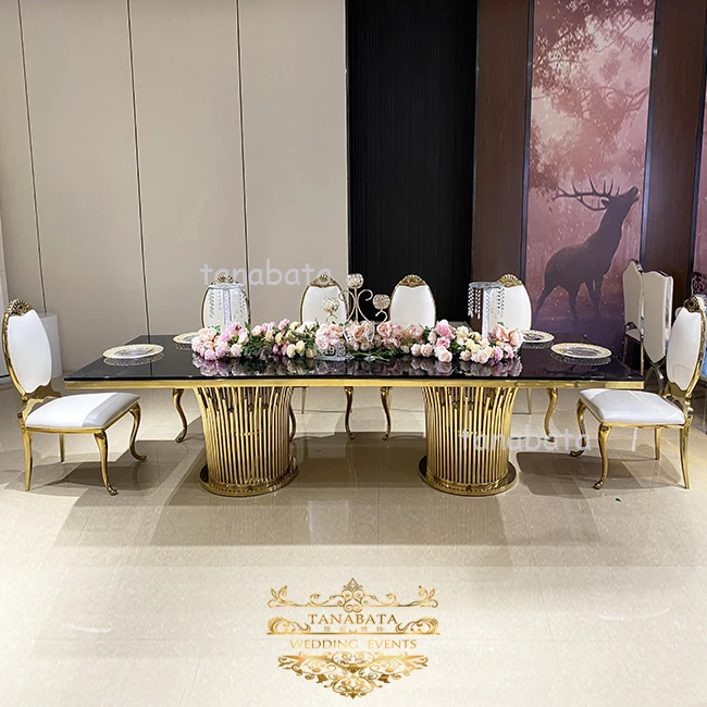 
Mirror glass top stainless steel frame used 8 seats banquet wedding table 