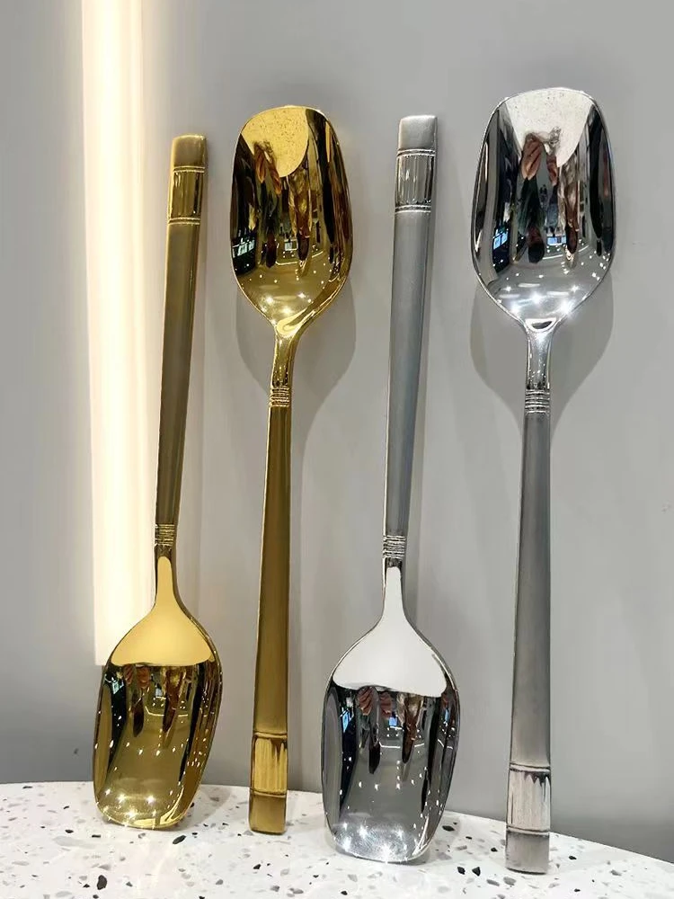 Gold Tone Stainless Steel Long-Handle Lantern Spoon for Desserts Ice Cream & Soups for Parties & Restaurants