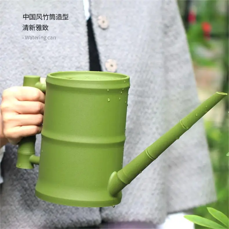 New Chinese wind bamboo tube watering pot plastic garden tools home gardening green plant long mouth watering pot