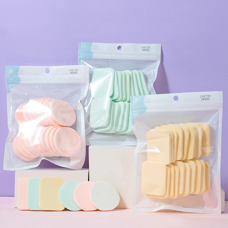 LMLTOP 20pcs Latex Free Cosmetic Puff B0889 Dry Wet Use Foundation Loose Powder Puff Square Round Shape Beauty Makeup Sponge