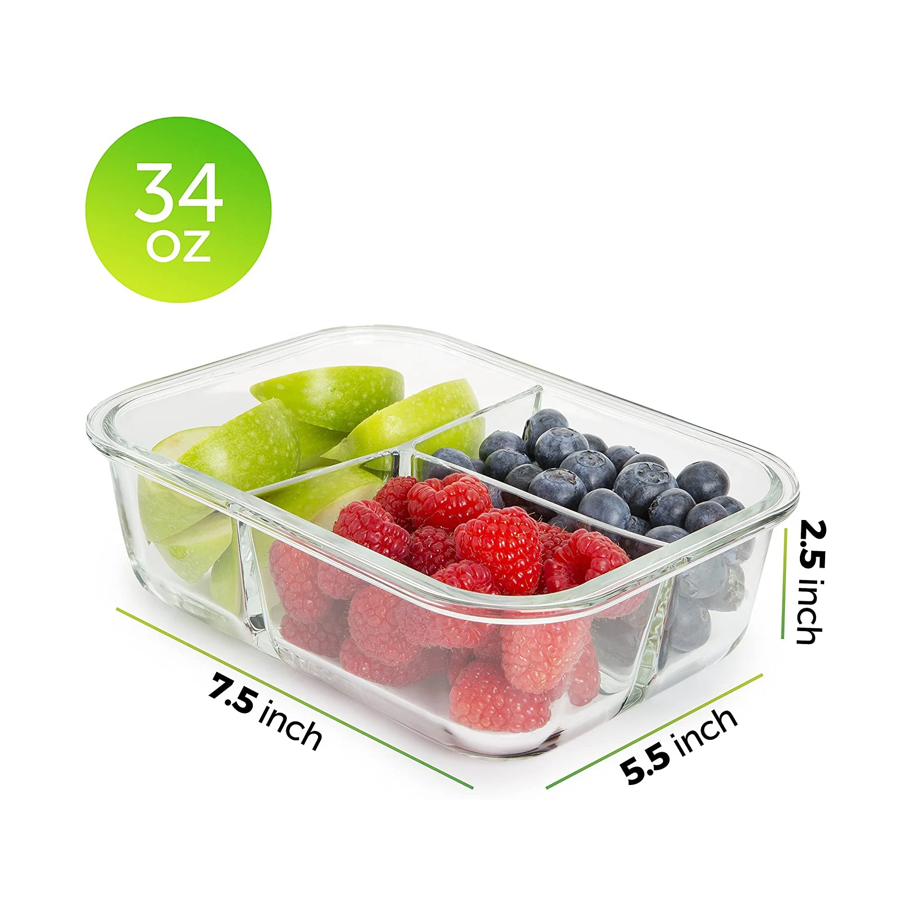 Glass Meal Prep Food Prep Containers Glass Storage Containers 3 Compartment with lids Lunch Containers