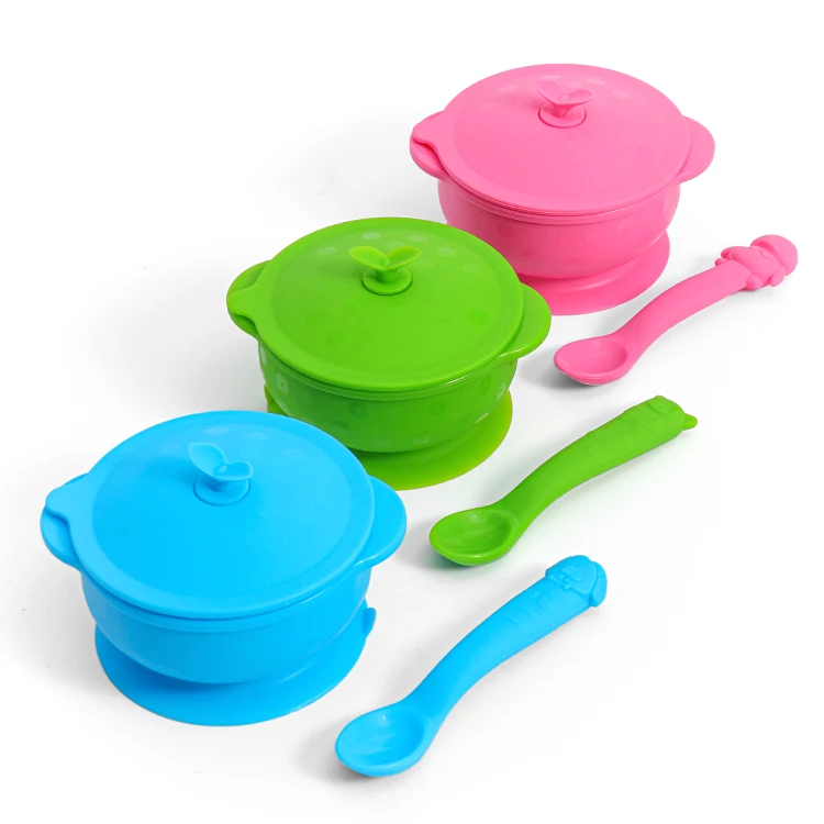 Custom LOGO Silicone Baby Bowl Spill Proof eating training Bowl BPA Free Nontoxic Snack Container with Suction for Toddlers