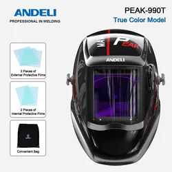 ANDELI Welding Helmet Large Viewing Solar Auto Darkening True Color Mask for Grinding Welding 4 Arc Sensors 1/1/1/2 Optical
