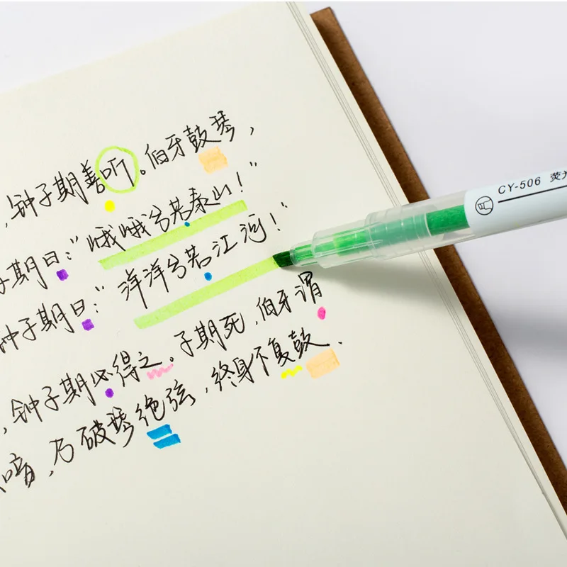 6 Colors Double Head Markers Smooth Lines Student Office Classroom Chisel Tip Highlighters