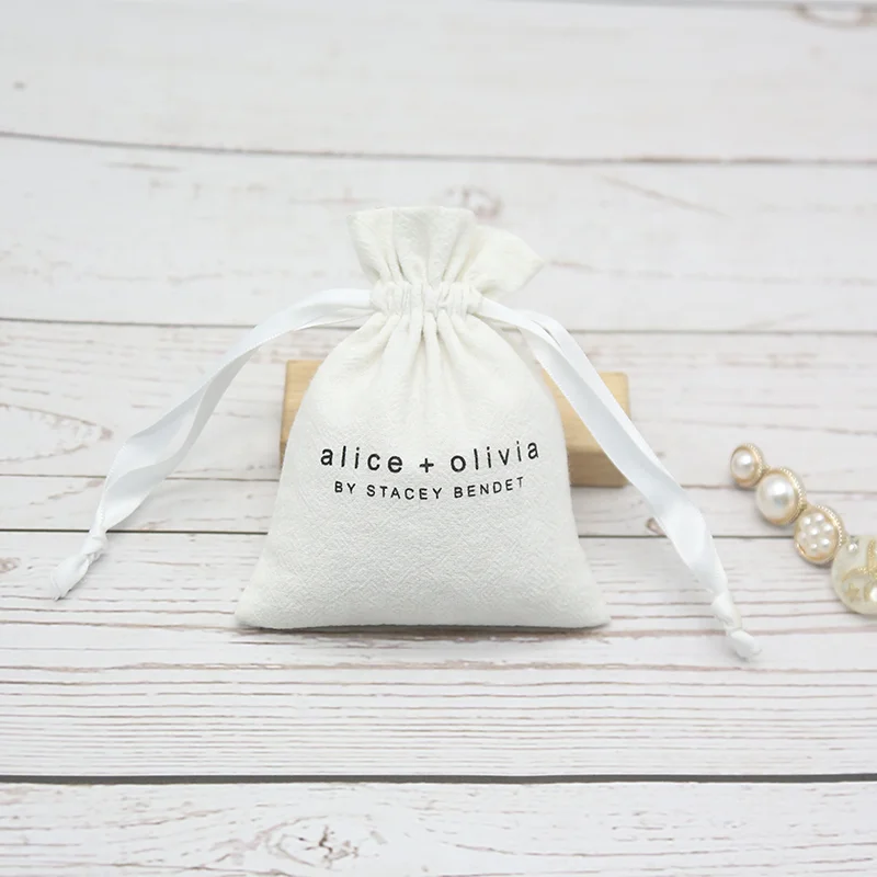 White Custom Cotton Pouch Bag Packaging Drawstring Small Pouch Bag Jewellery
