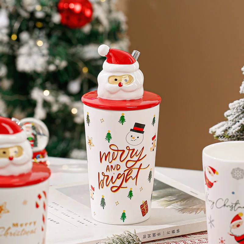Wholesale christmas gifts ceramic Large capacity coffee mug with handle custom logo  halloween christmas cups Christmas gift