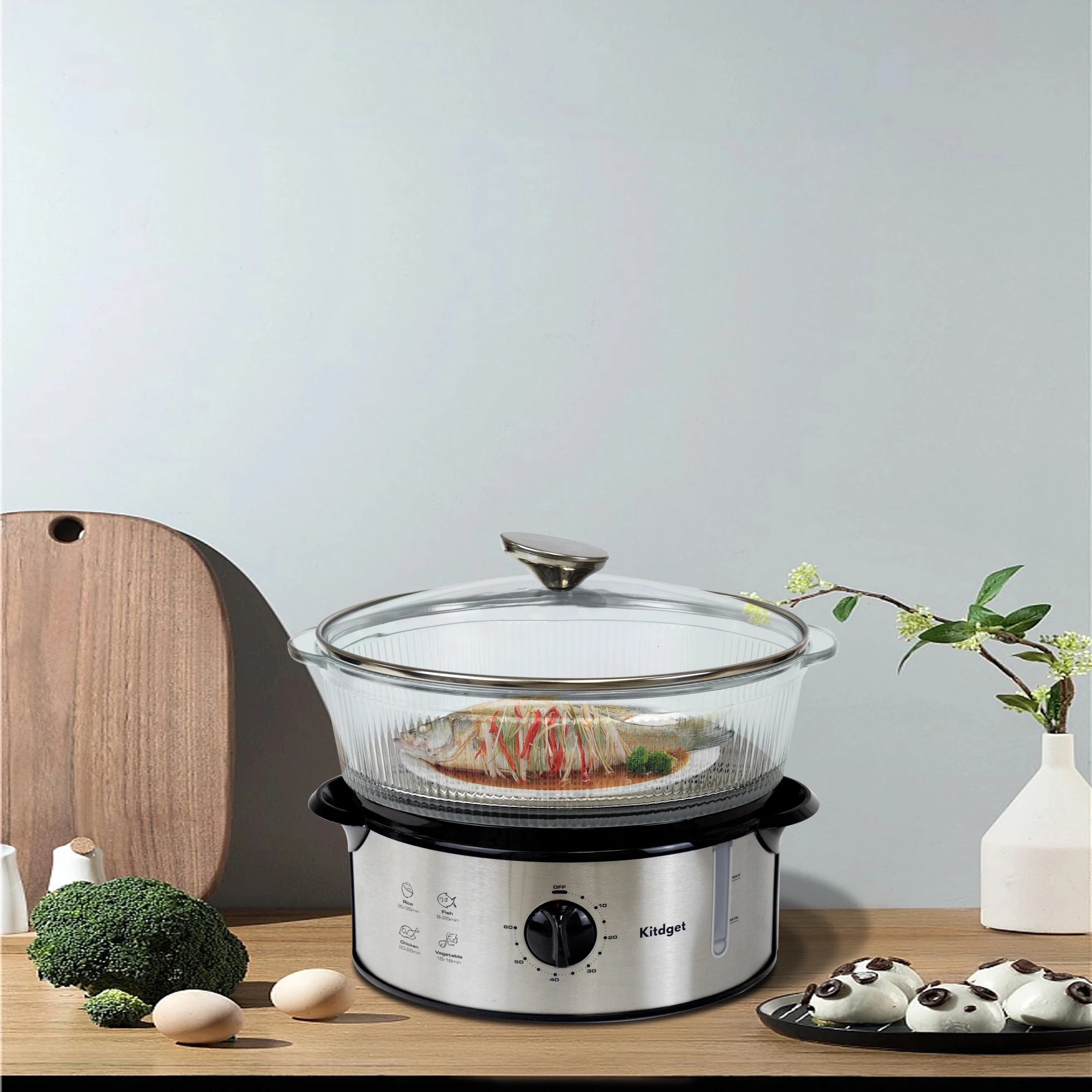 Timing Steam Cooker 4L 1 Layer Electric Home Glass Electric Food Steamer plastic steamer pot stainless steel