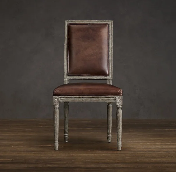 2024 Square Straight High Back French Country Antique Fabric Restaurant Home Dining Chair Solid Wood Oak