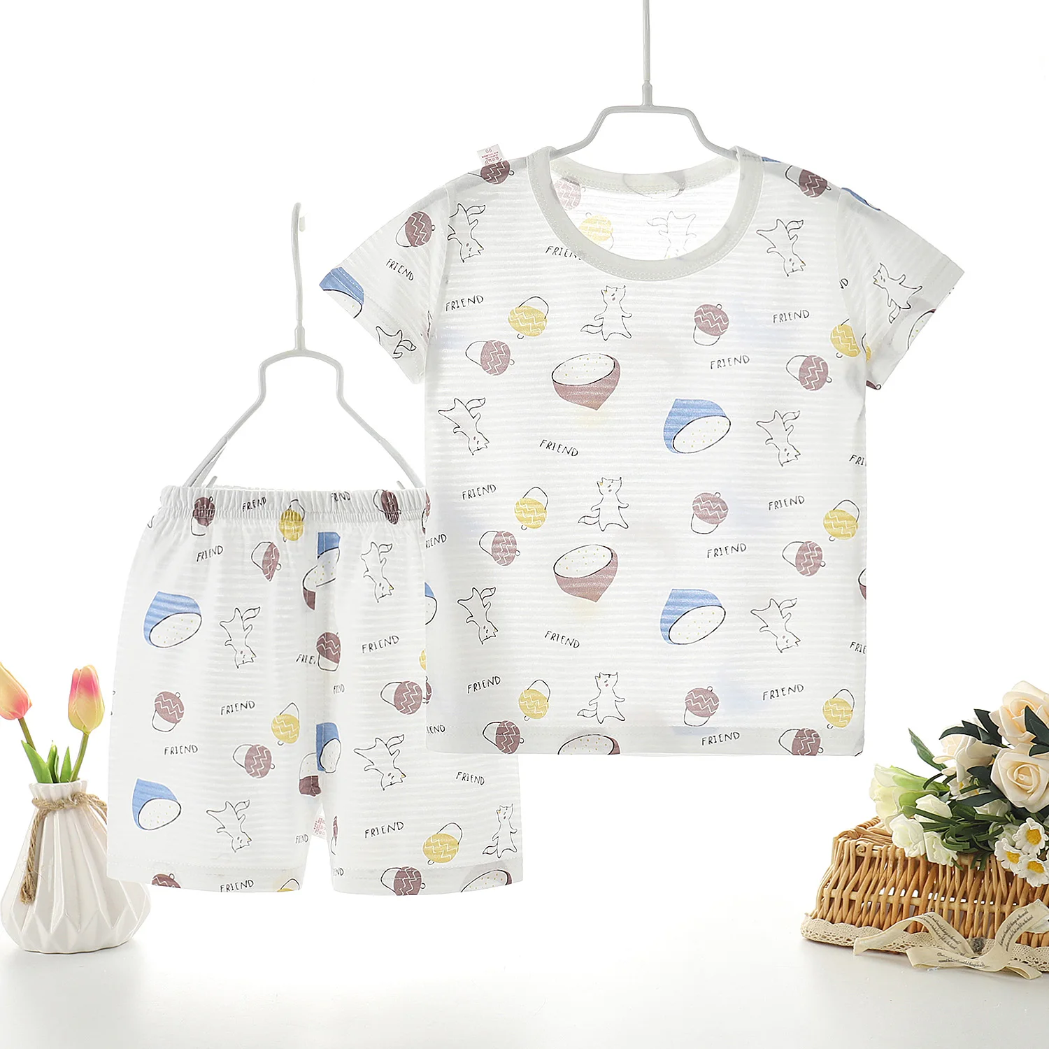 
Good price high quality summer children clothes suit 100% cotton short sleeve 2 piece baby clothes suit wholesale 