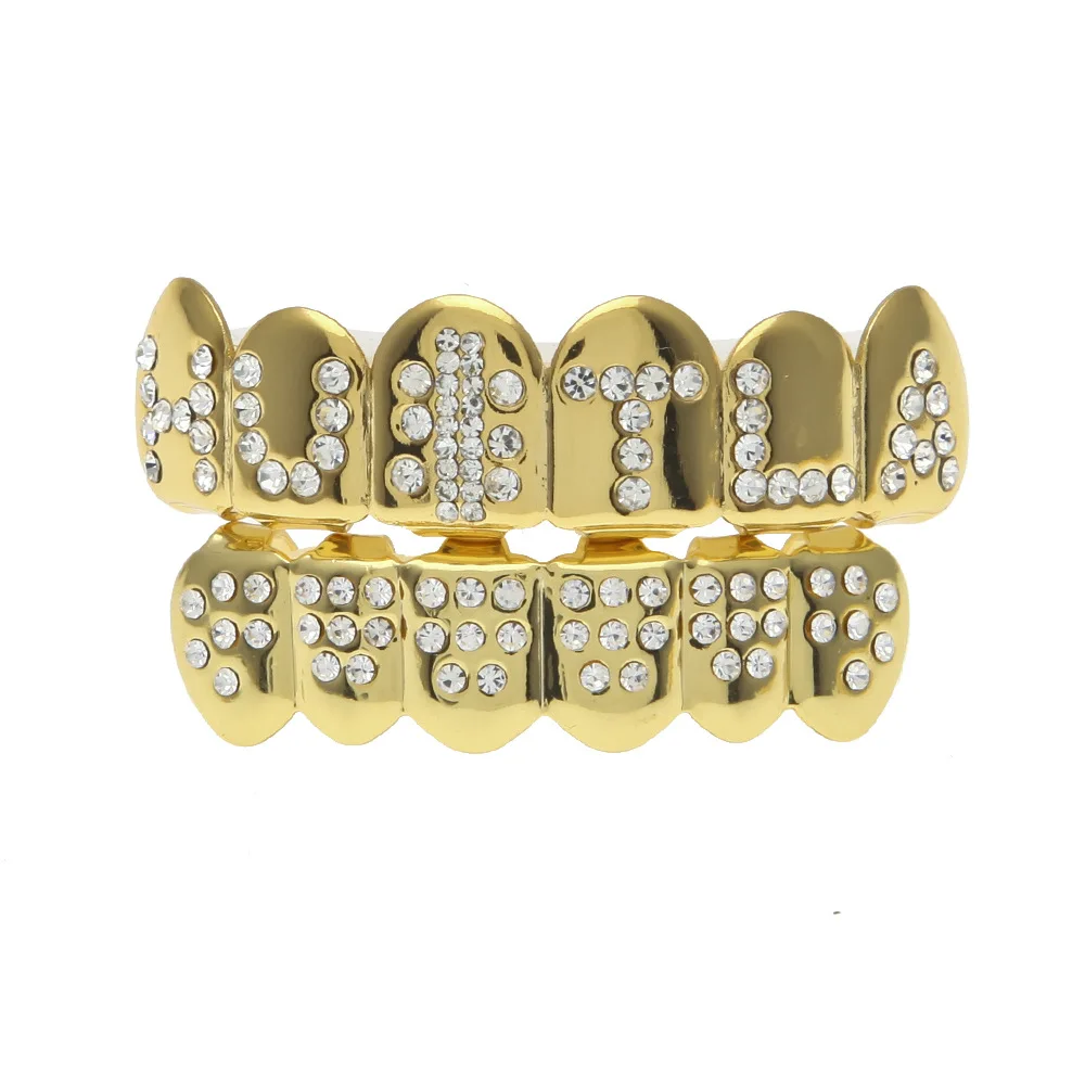 Новинка хит продаж медный хип-хоп золотые буквы алфавит зубы Grillz для людей