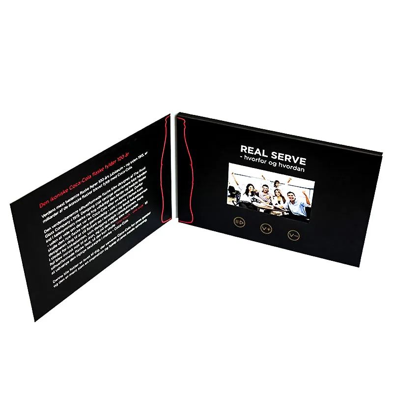 Best seller wholesale A5 black paper advertising player 7 inch video music photo book LCD booklet business video brochure card