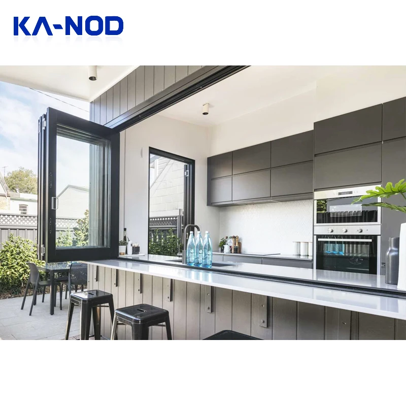 Kitchen Window Sliding French Bi-fold Glass Balcony Folding Window Aluminum Alloy Vertical Sliding Folding Window