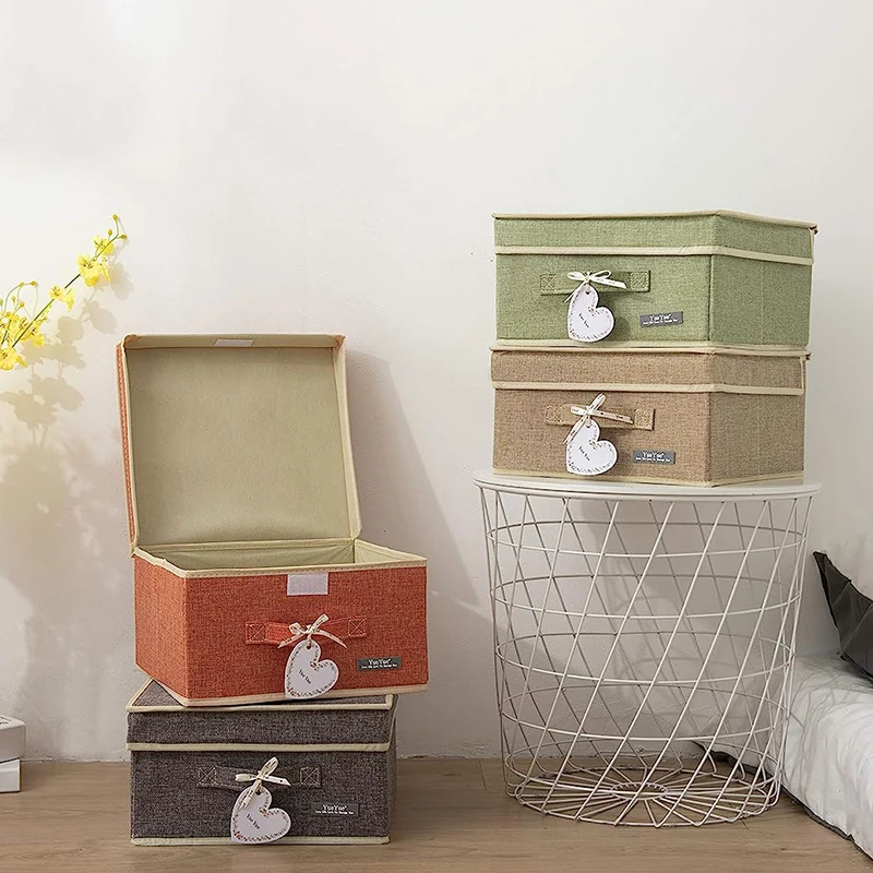 Large Capacity Foldable Storage Box with handle 16L Folding Closet Organizer with Lid Fabric Clothes Collapsible Storage Bin