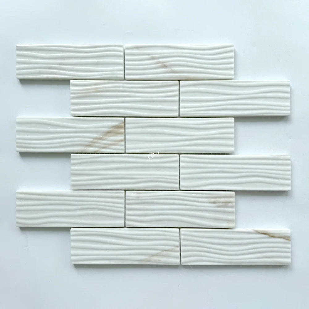 Foshan Bathroom Marble Look Strip Recycled Glass Powder Mosaic Tile for Home Decoration