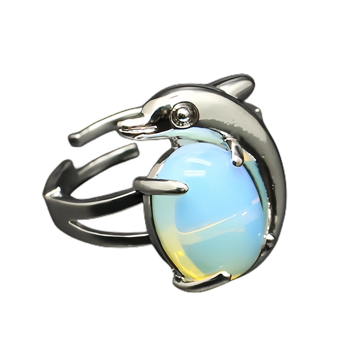 Classical Style Dolphin Gem Ring Unisex Adjustable Silver Alloy Dolphin Ring Chakra Crystal Party Gift Lucky Draw Gift