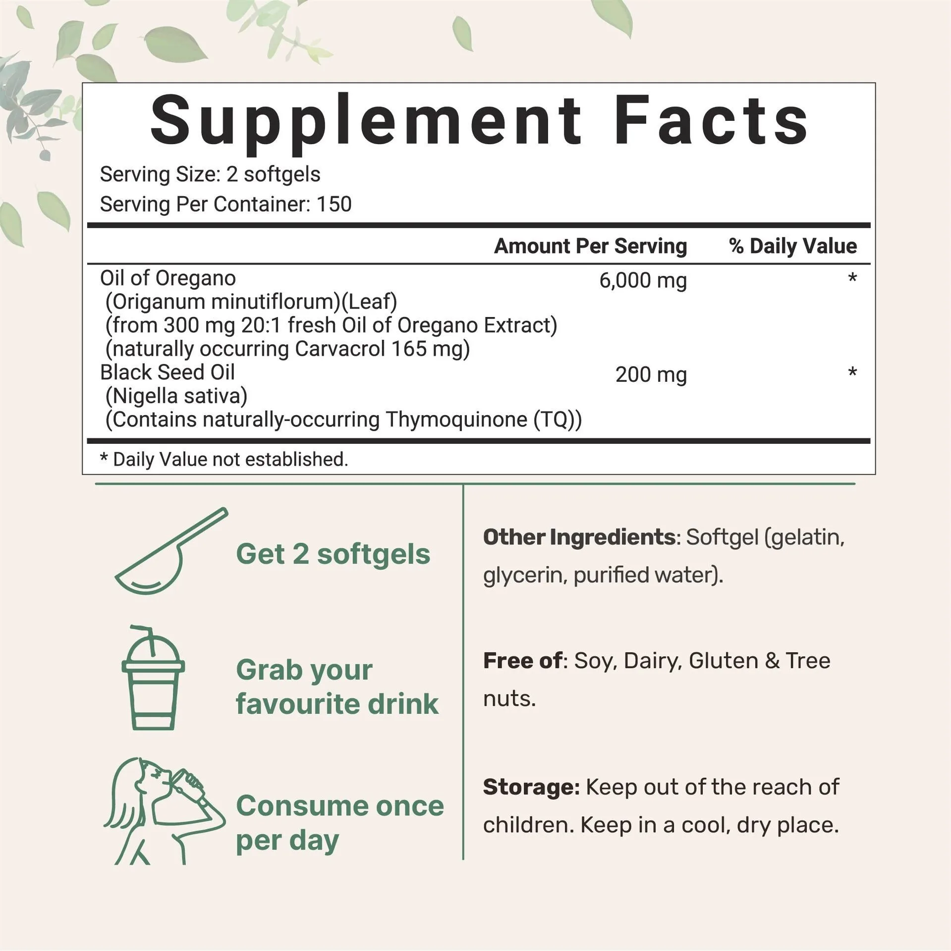 Private Label supplement pure  Oregano Oil Soft Capsules  with black seed oil capsules 180 capsules per bag