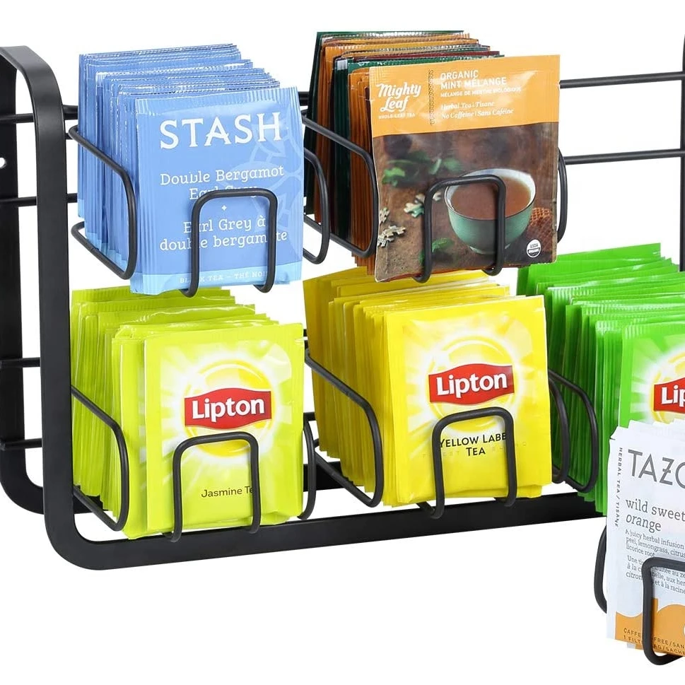 BSCI high capacity 120 Tea Bags Storage and Organizer display rack for cabinet and counter wall mount