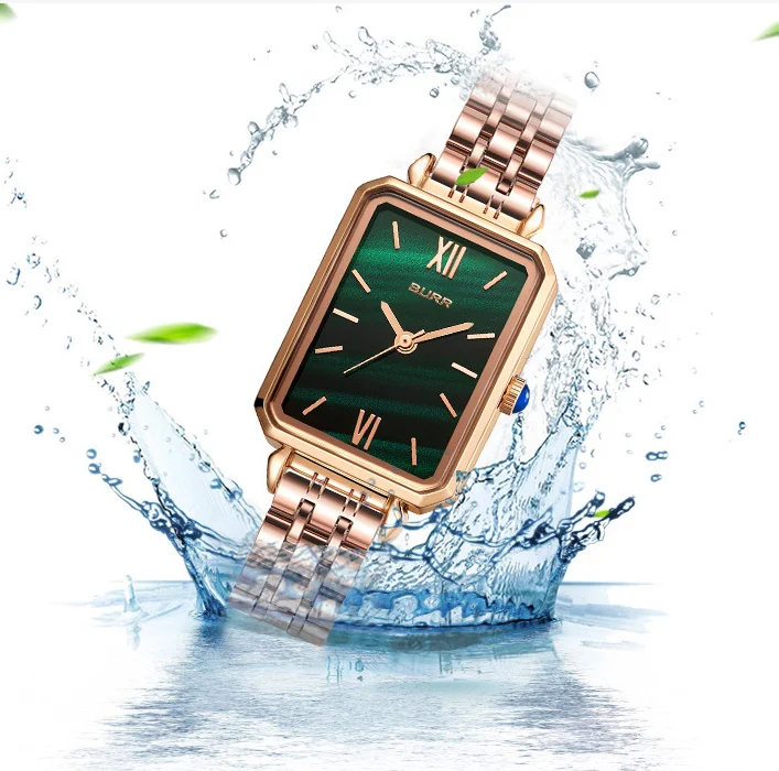 Green Square Women Watches Steel Band Fashion Casual Quartz Ladies Watch Rose Gold Female Women Waterproof Watch