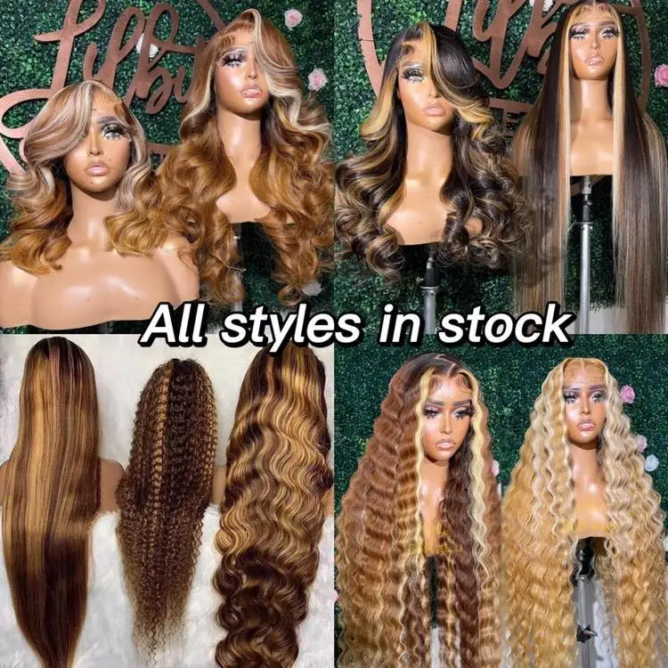Cheap Highlight Colored Hair Extensions & Wigs HD Lace Frontal Wigs Raw Virgin Brazilian Human Hair 13x4 HD Lace Front Wigs