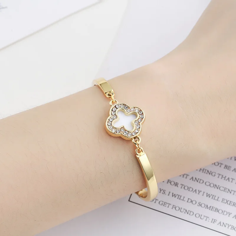 Clover Jewelry SetFine Jewelry Adjustable Designer Rose Gold Silver Plated Four Leaf Clover Bangle Charm Bracelet
