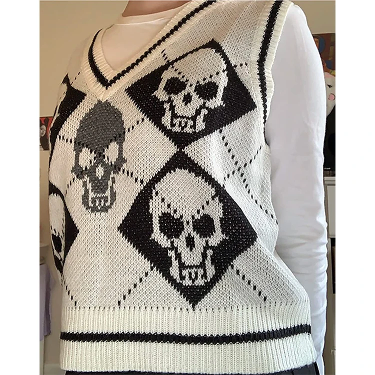 Wholesale Jacquard Knitwear Sweater Y2K Skull Woman Knit Sweater Vest
